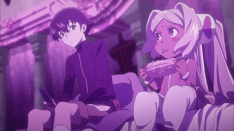 Anime characters in purple light