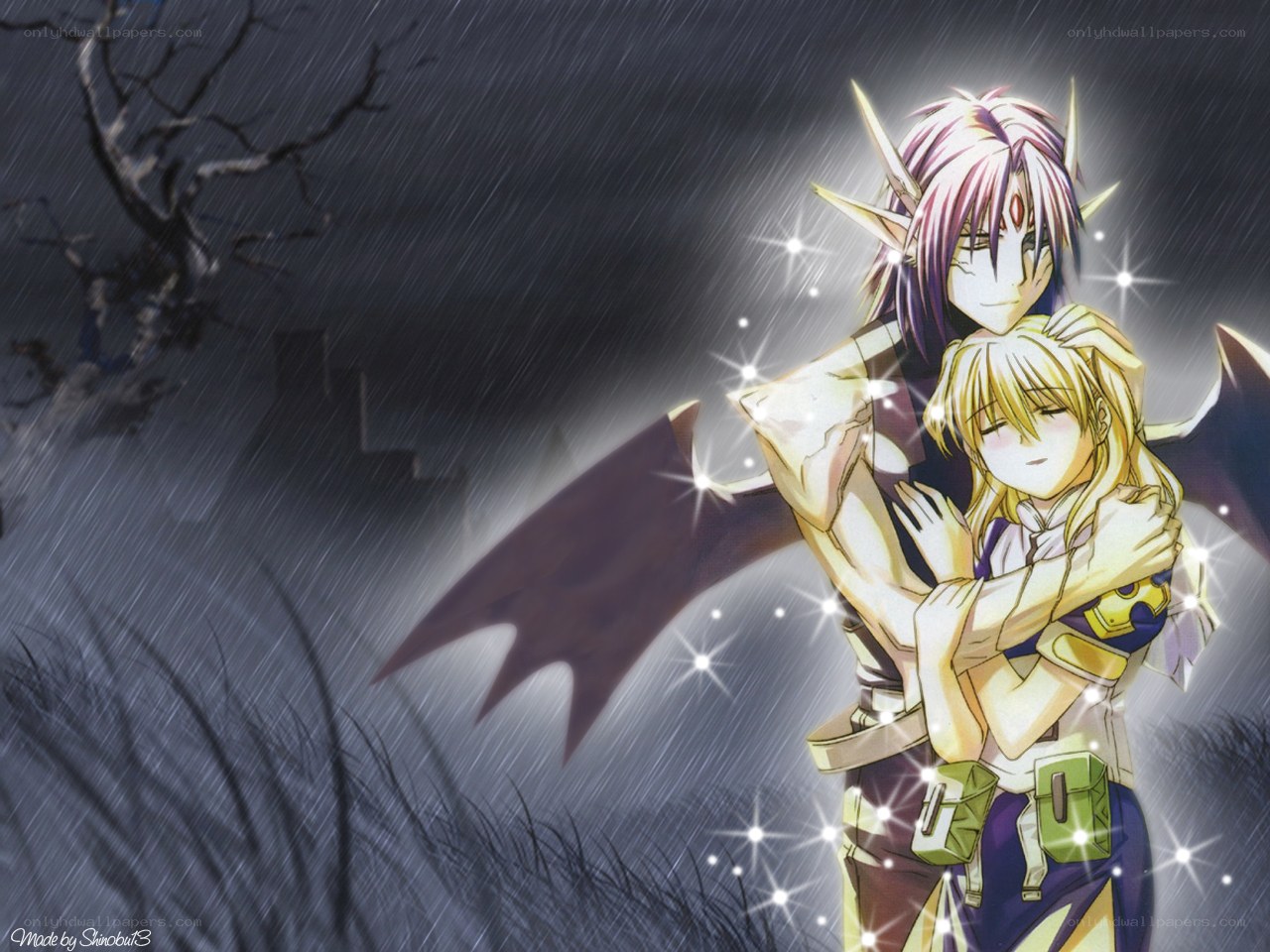 anime characters in rain