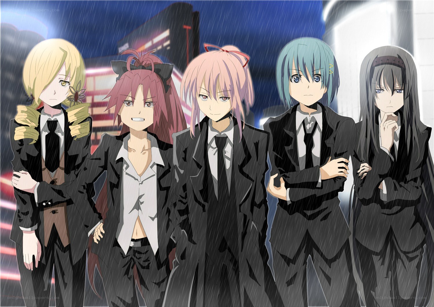 anime characters in rain