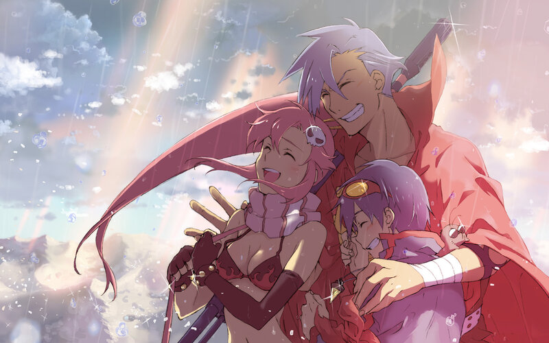 Anime characters in rain