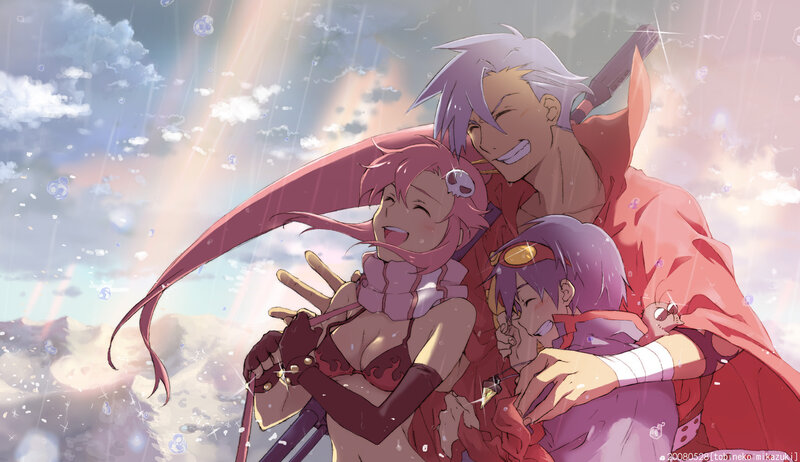 anime characters in rain