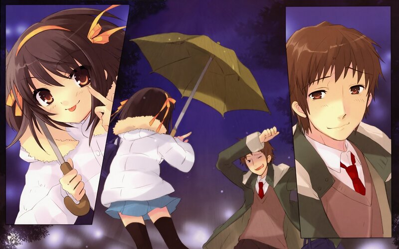 anime characters in rain