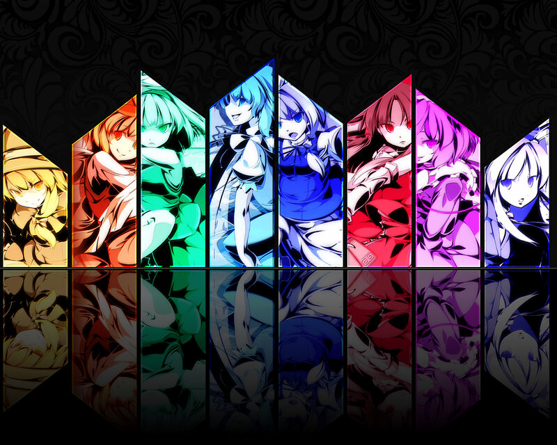 anime characters in rainbow panels
