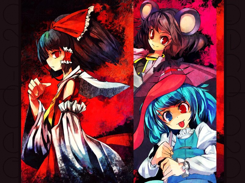 Anime characters in red and blue