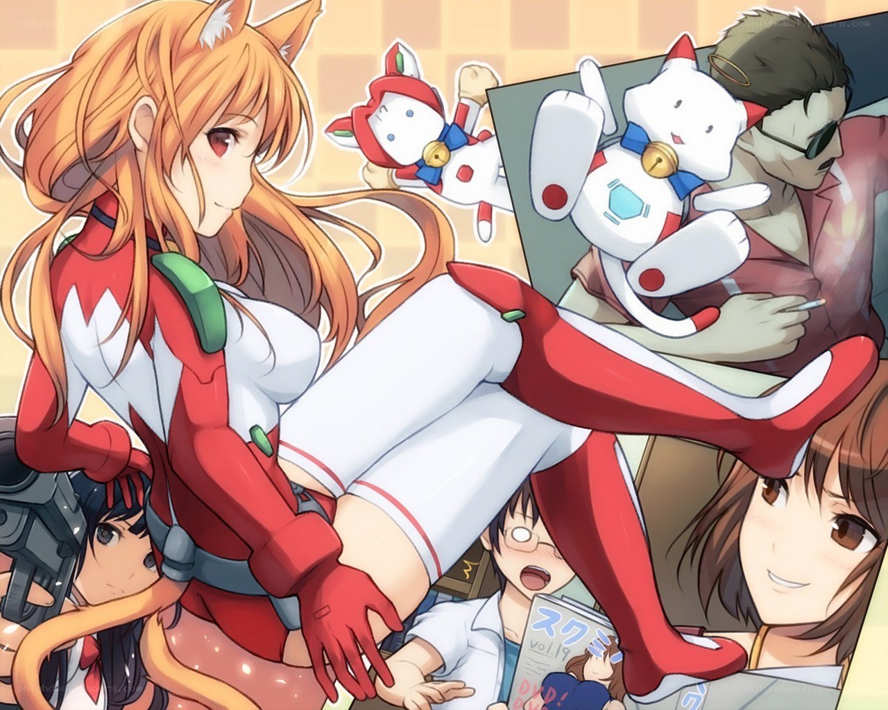 anime characters in red and white suits