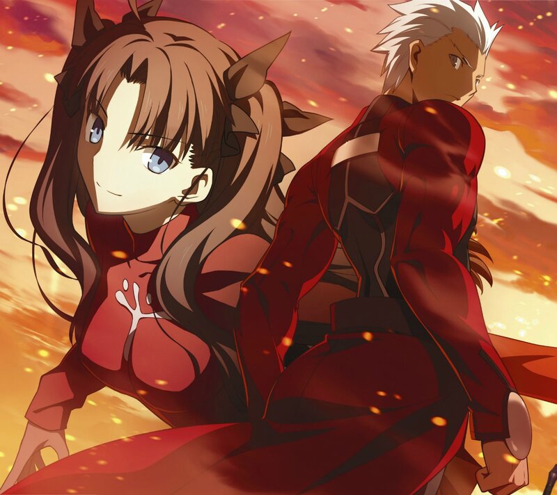 Anime characters in red armor