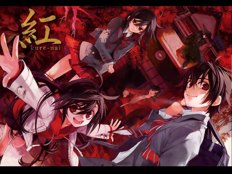 Anime characters in red autumn scene