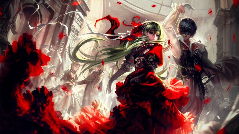 Anime Characters in Red Dress — Dramatic