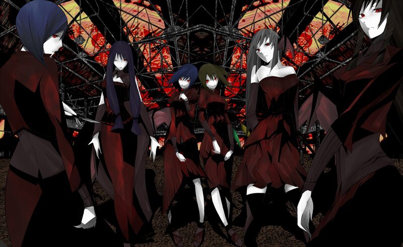 anime characters in red dresses