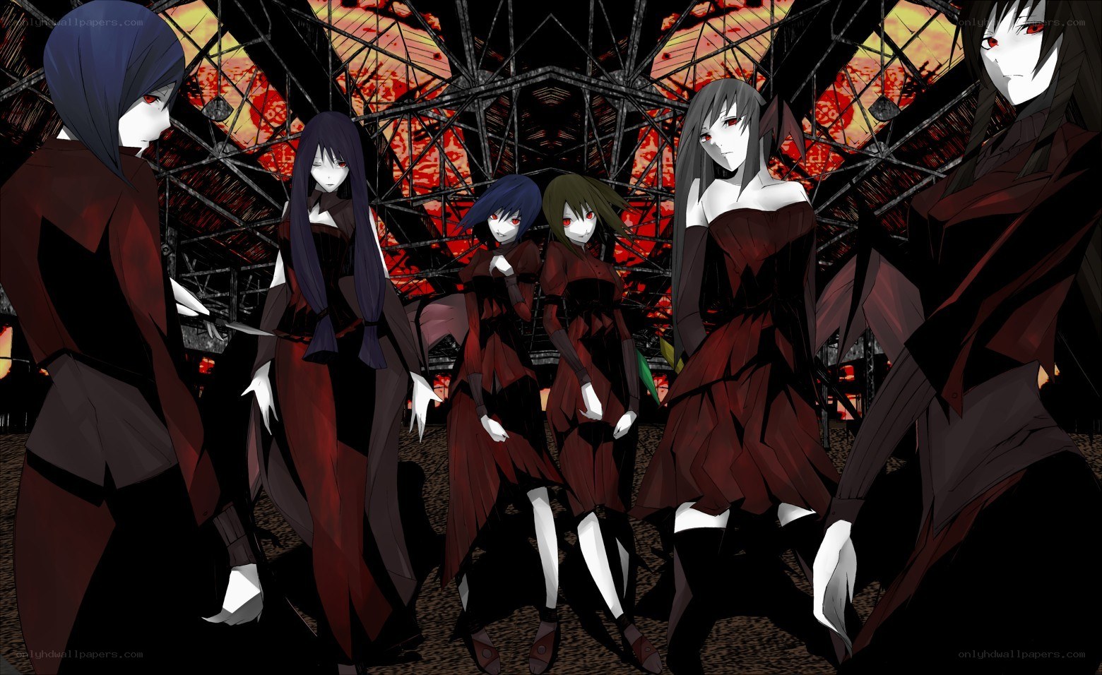 anime characters in red dresses