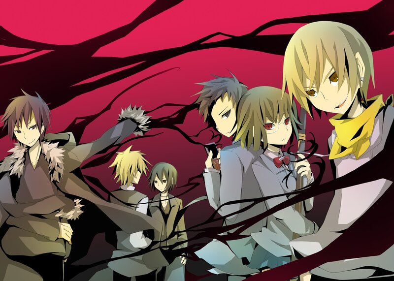 anime characters in red forest