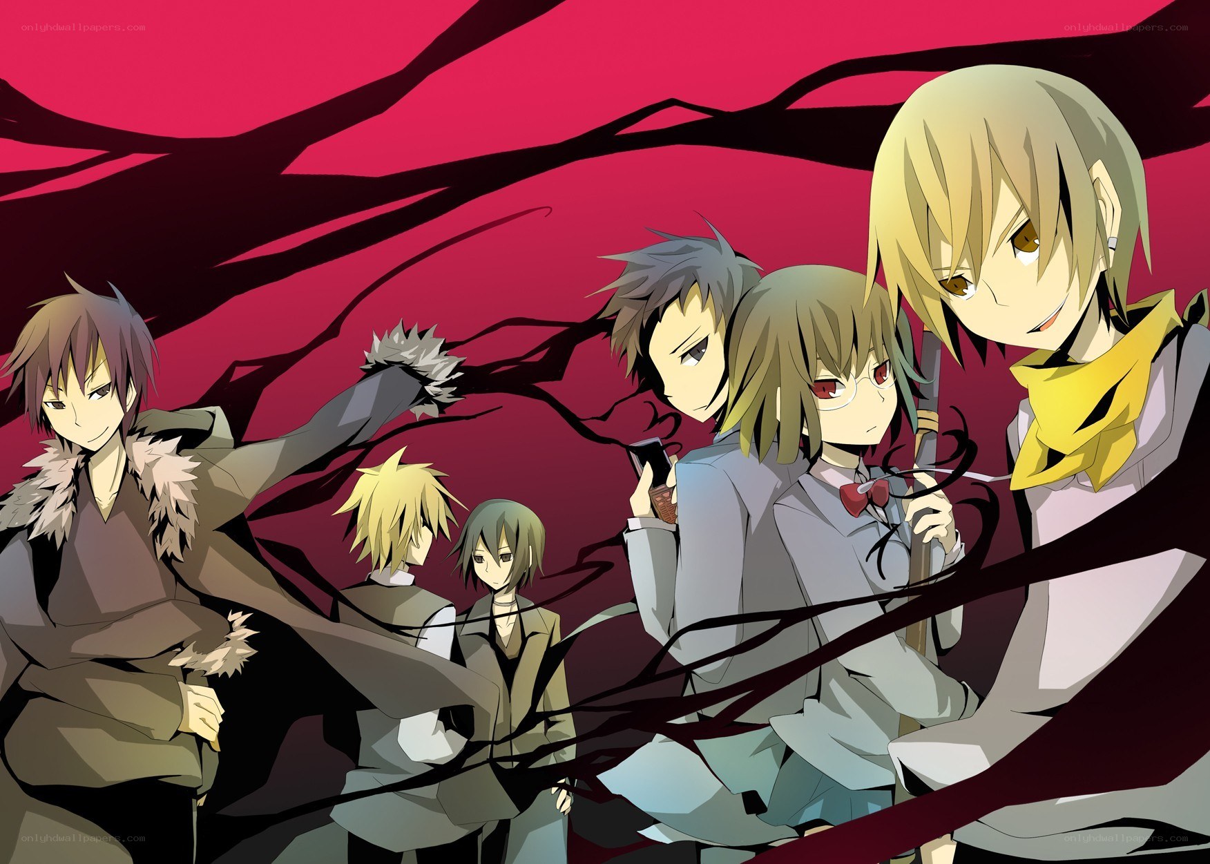 anime characters in red forest