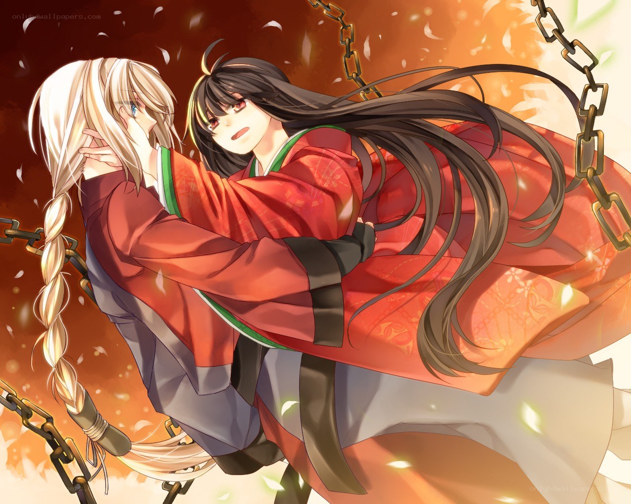 Anime characters in red robes