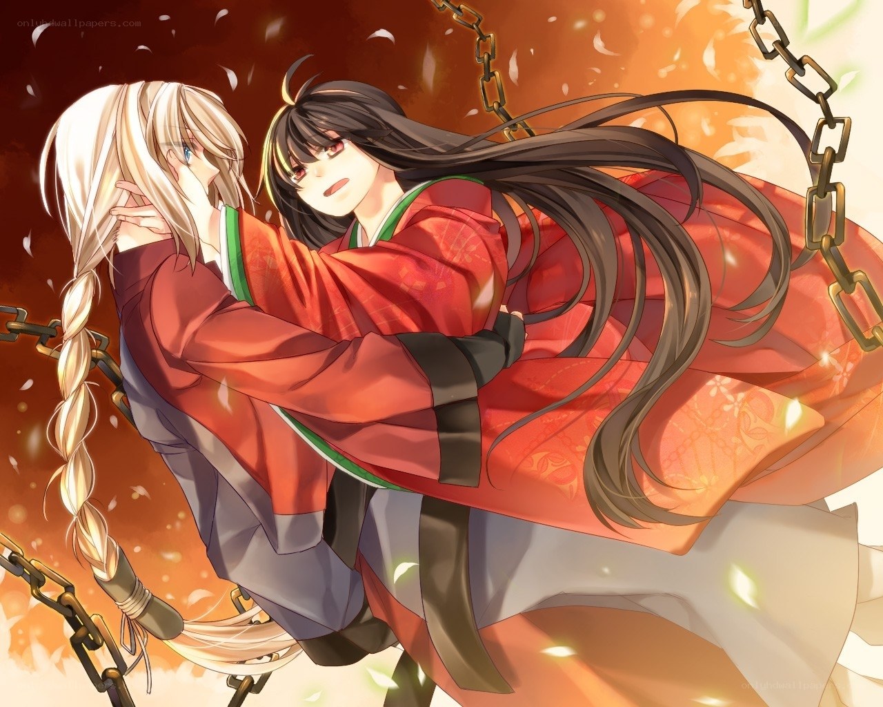 anime characters in red robes