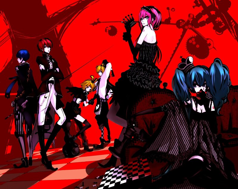 Anime Characters in Red Room — Dramatic, Digital Art