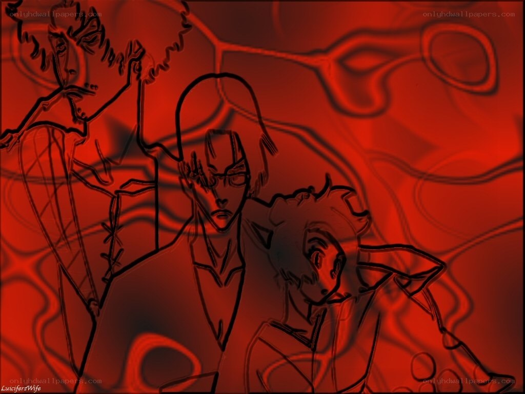 Anime characters in red sketch