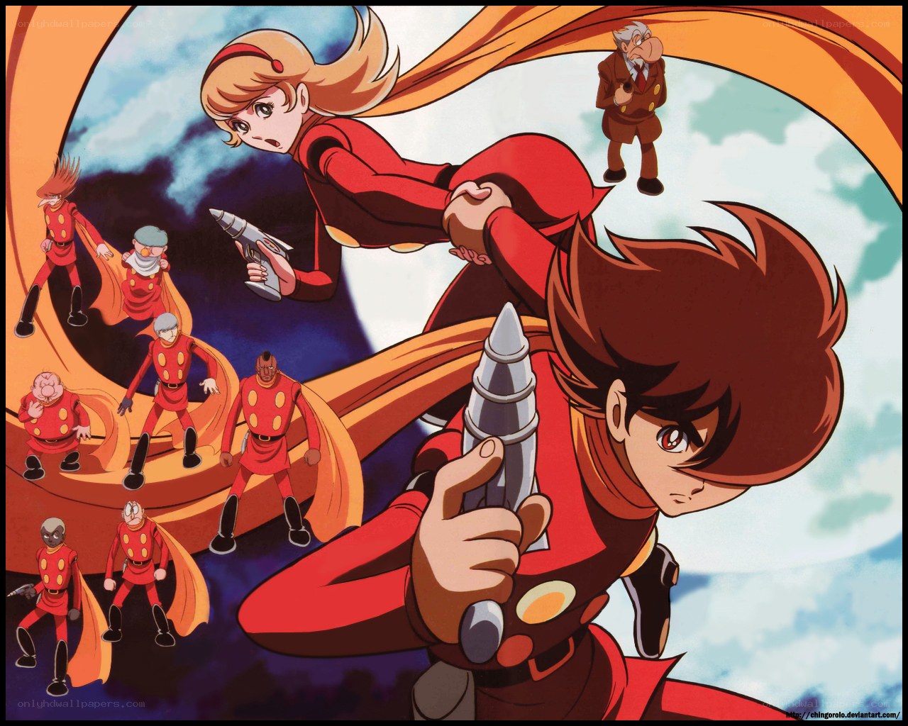 anime characters in red uniforms