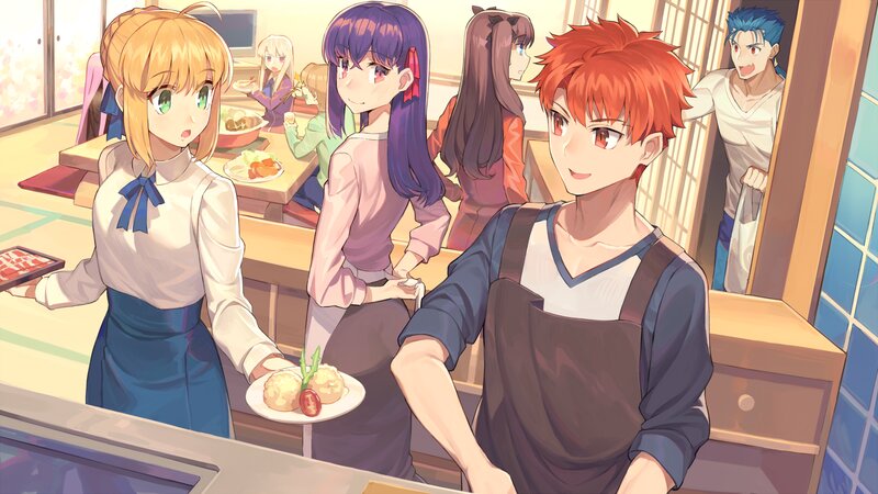 Anime Characters in Restaurant — Blue