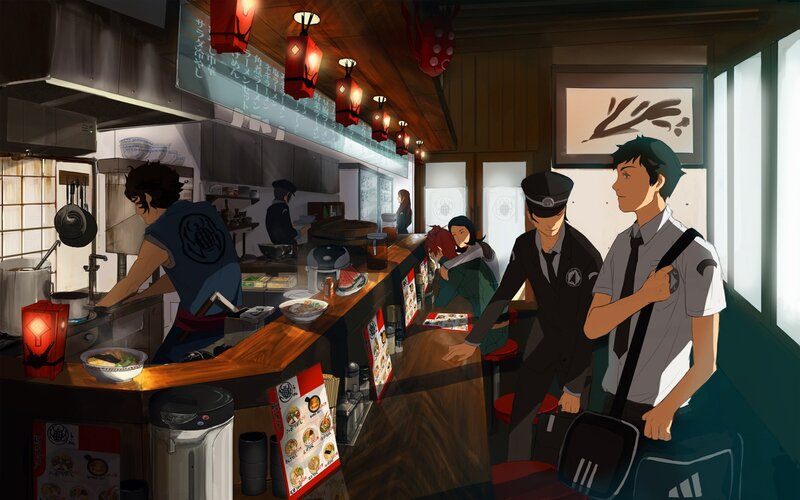 Anime Characters in Restaurant — Brown, Calm