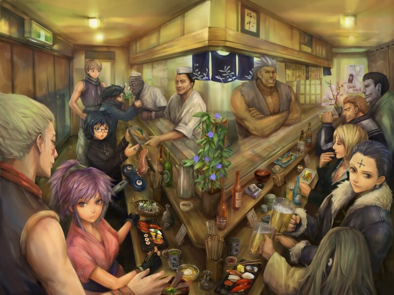 Anime Characters in Restaurant — Brown
