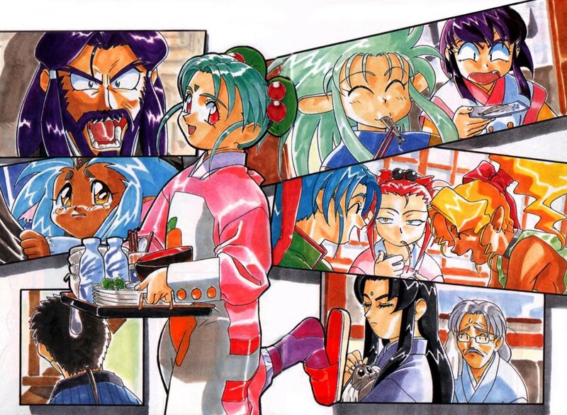 Anime Characters in Restaurant — Green, Chaotic