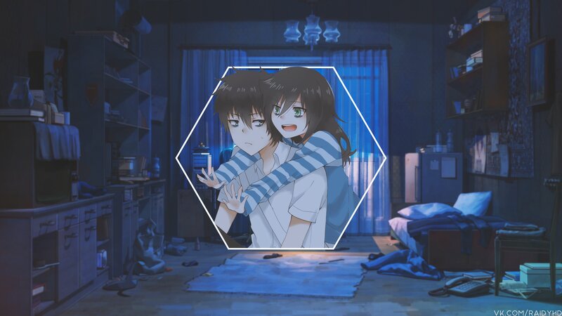 Anime Characters in Room — Blue, Dramatic, Night