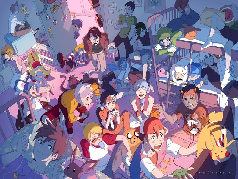 Anime Characters in Room — Purple, Chaotic, Night