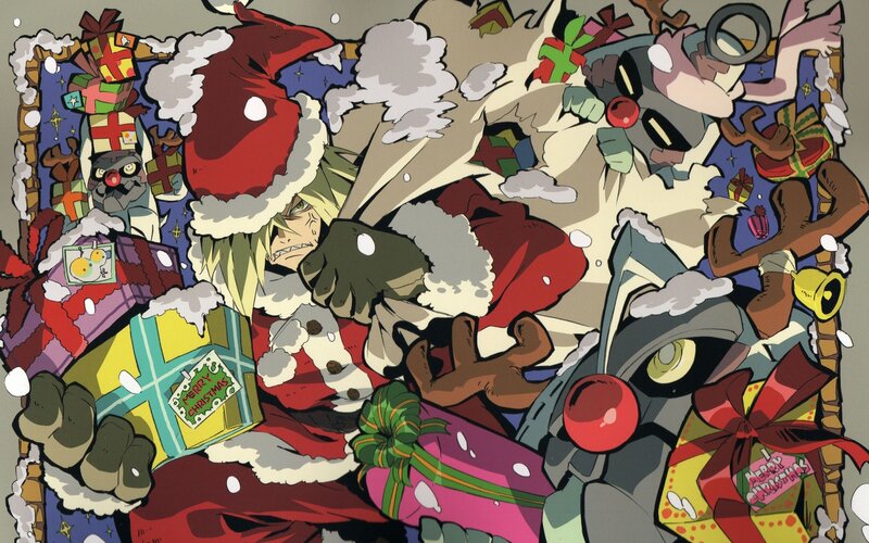 Anime Characters in Santa Hats — Red, Chaotic