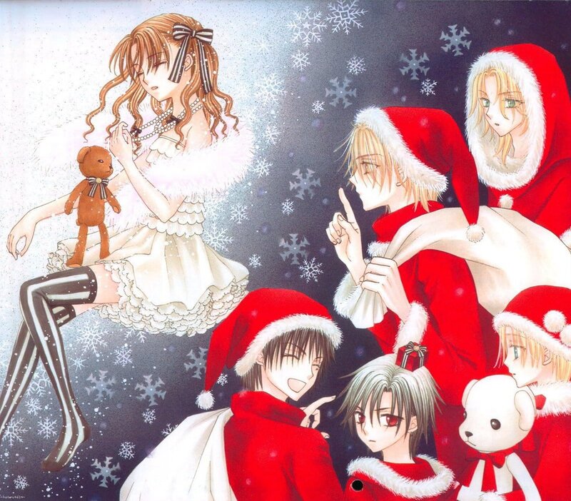 Anime Characters in Santa Hats — Red