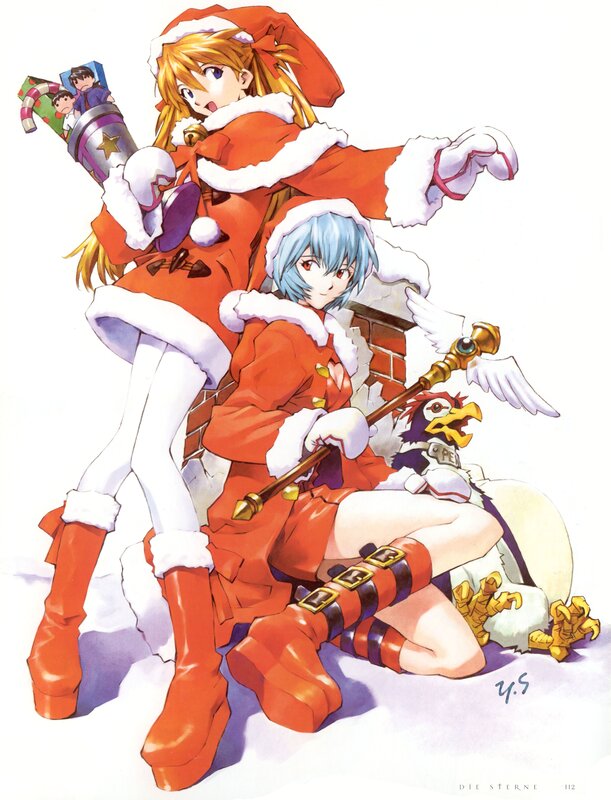 Anime characters in Santa outfits