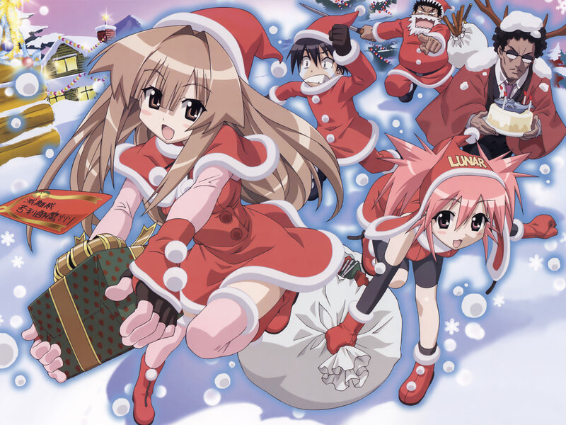 Anime characters in Santa outfits
