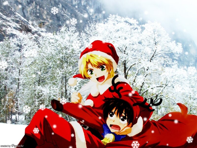 Anime characters in Santa outfits