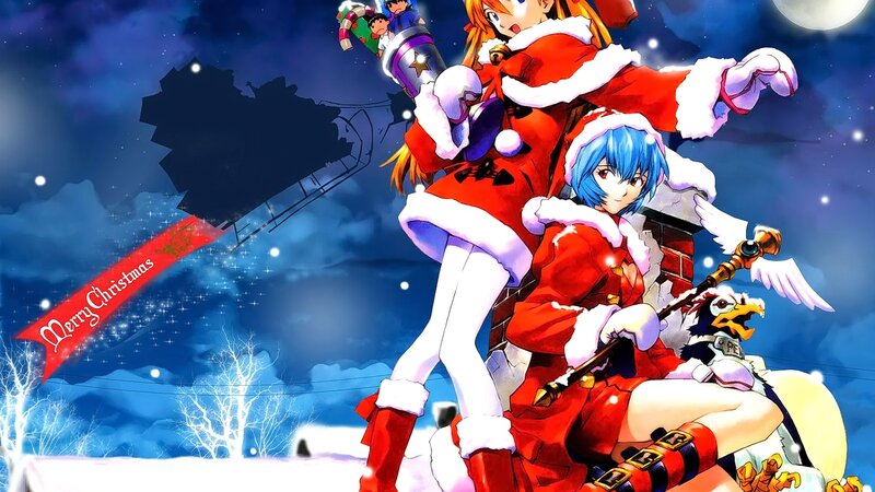 Anime Characters in Santa Outfits — Blue