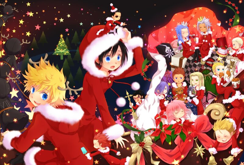 Anime Characters in Santa Outfits — Red, Festive