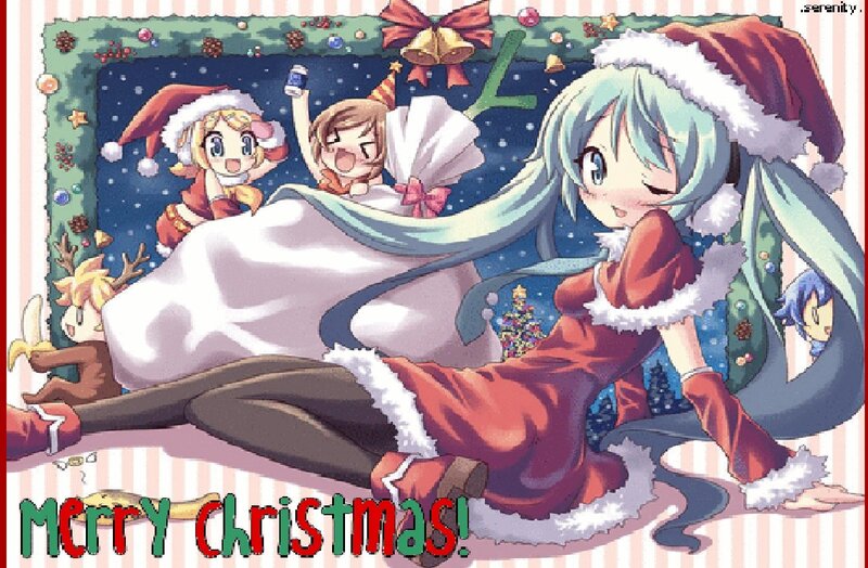Anime Characters in Santa Outfits — Red