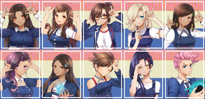 Anime Characters in School Uniforms — Blue, Playful, Digital Art