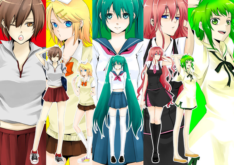 Anime Characters in School Uniforms — Green, Colorful