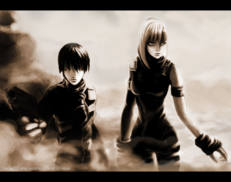 anime characters in sepia tones