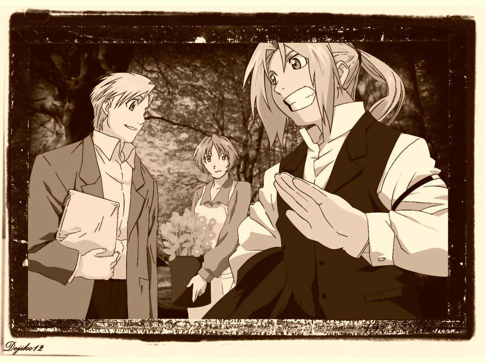 anime characters in sepia