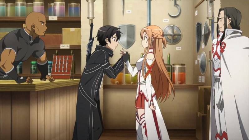 Anime Characters in Shop — Brown, Dramatic