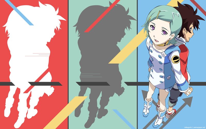 anime characters in silhouette and color