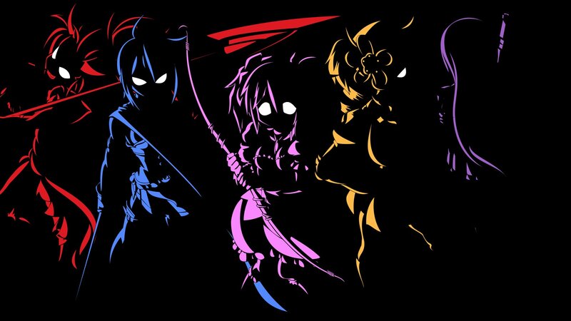 Anime Characters in Silhouette — Black, Dramatic, Night, Digital Art, Swords