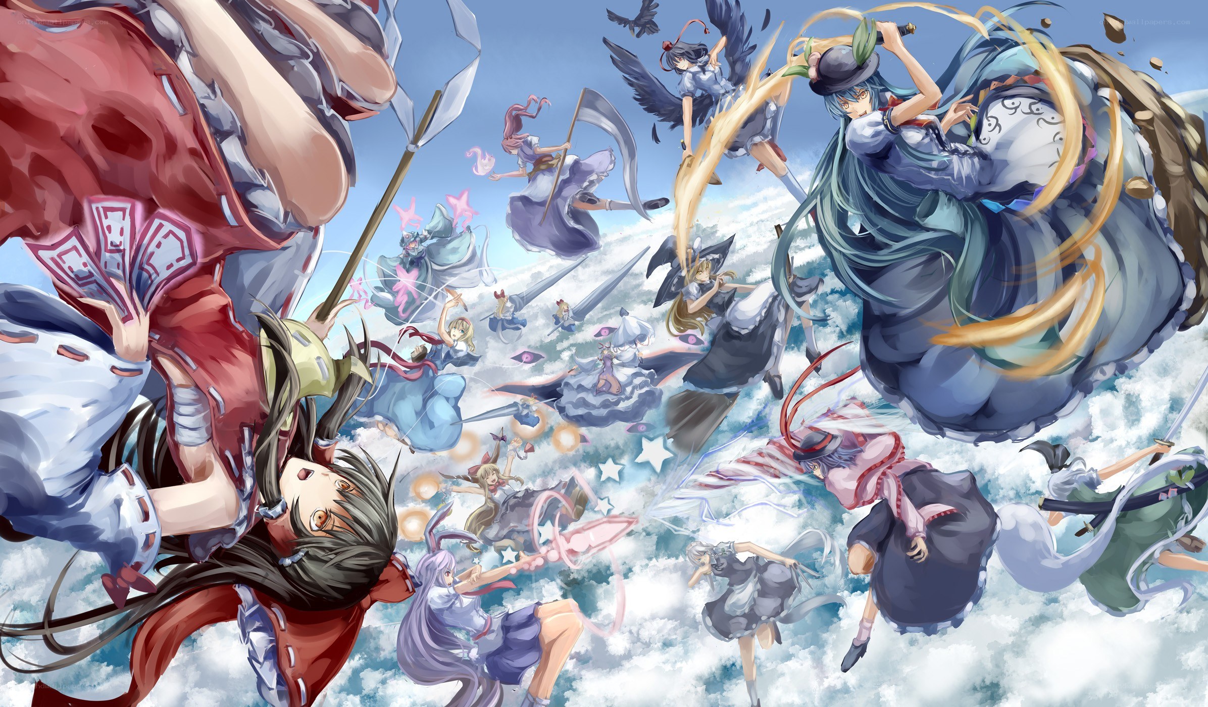 Anime characters in sky battle