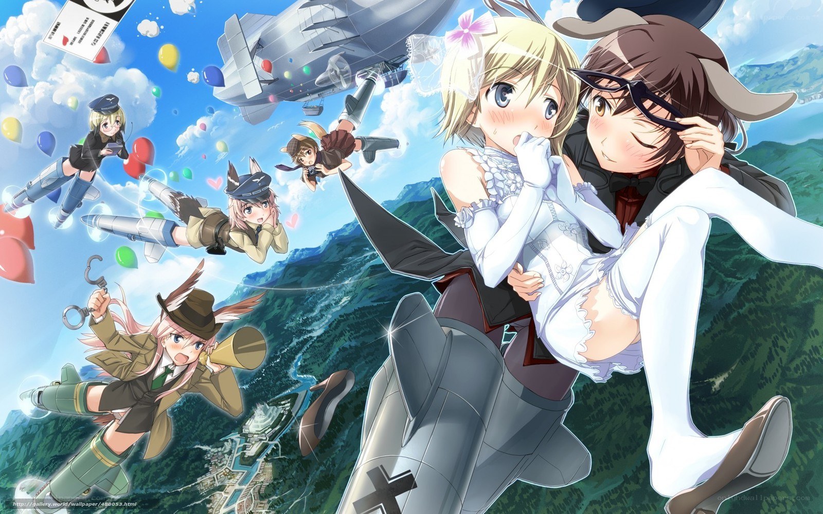 Anime characters in sky battle
