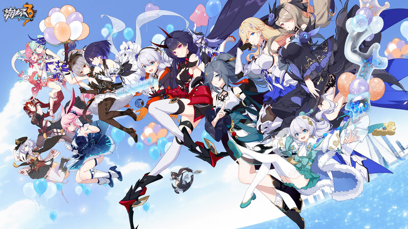 Anime Characters in Sky — Blue, Celebratory