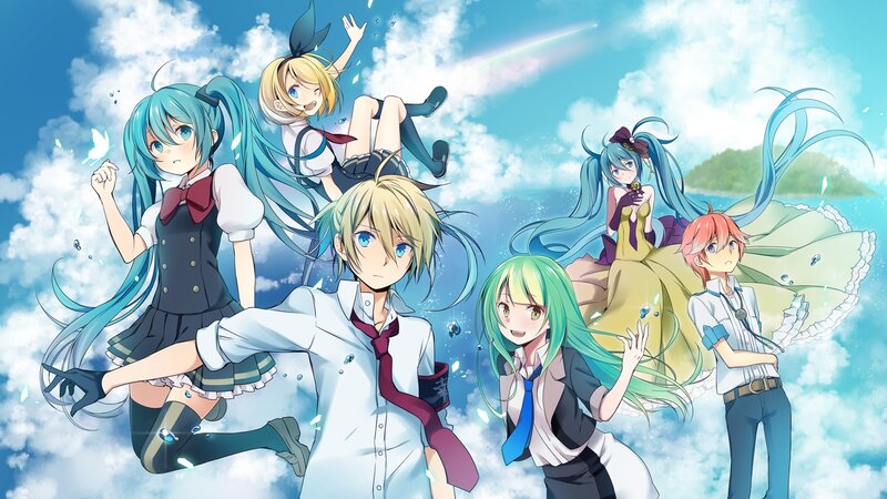 Anime Characters in Sky — Blue, Playful