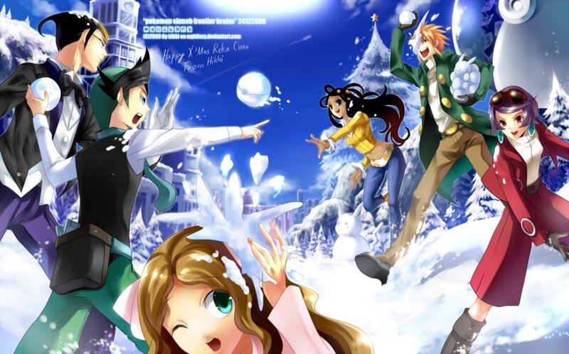 Anime Characters in Snow — Blue, Festive, Winter