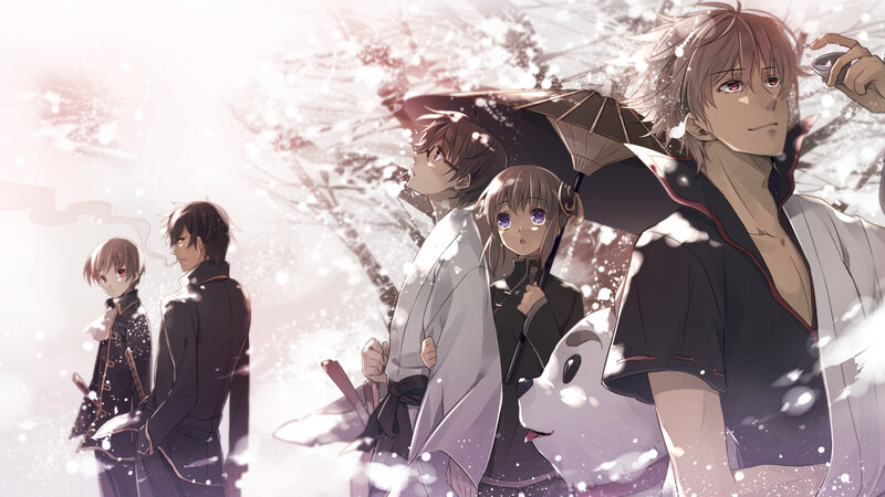 Anime Characters in Snow — White, Dramatic, Winter, Umbrella