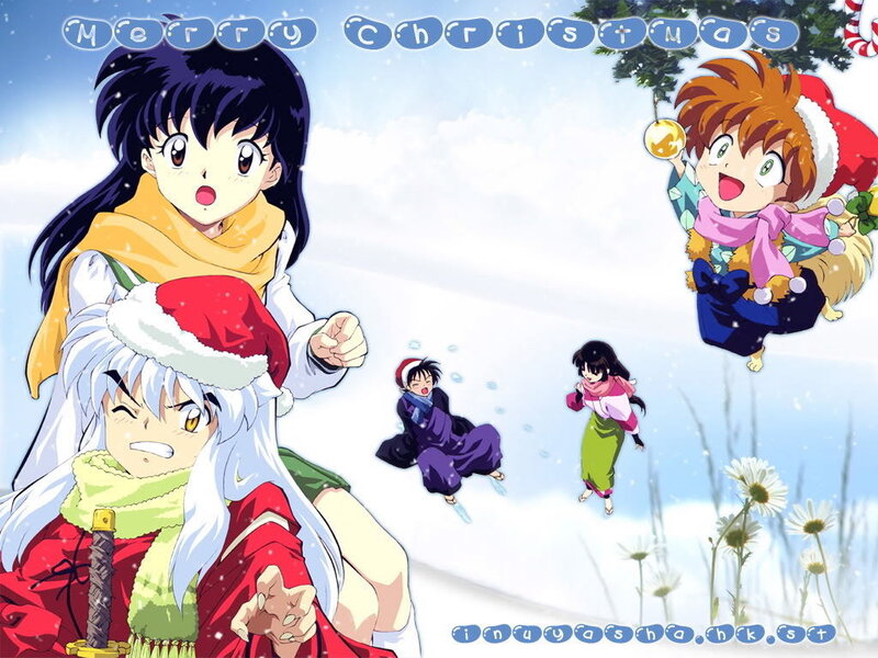 Anime Characters in Snow — White, Festive