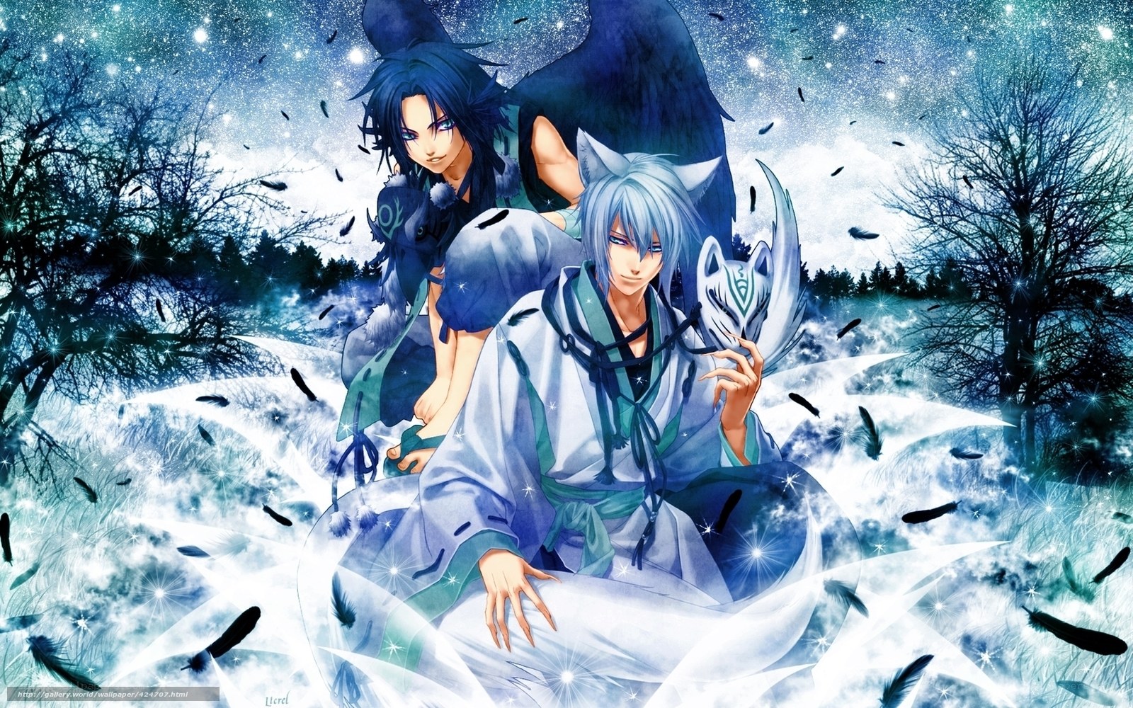 Anime characters in snowy landscape